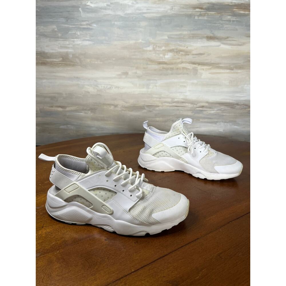 Nike Air Huarache Run Ultra Triple White Lace Up Shoes Sz 10.5 819685-101